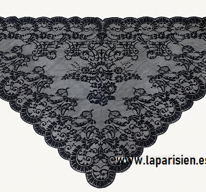 Mantilla triangular negra de encaje 150 × 75 cm sin costuras