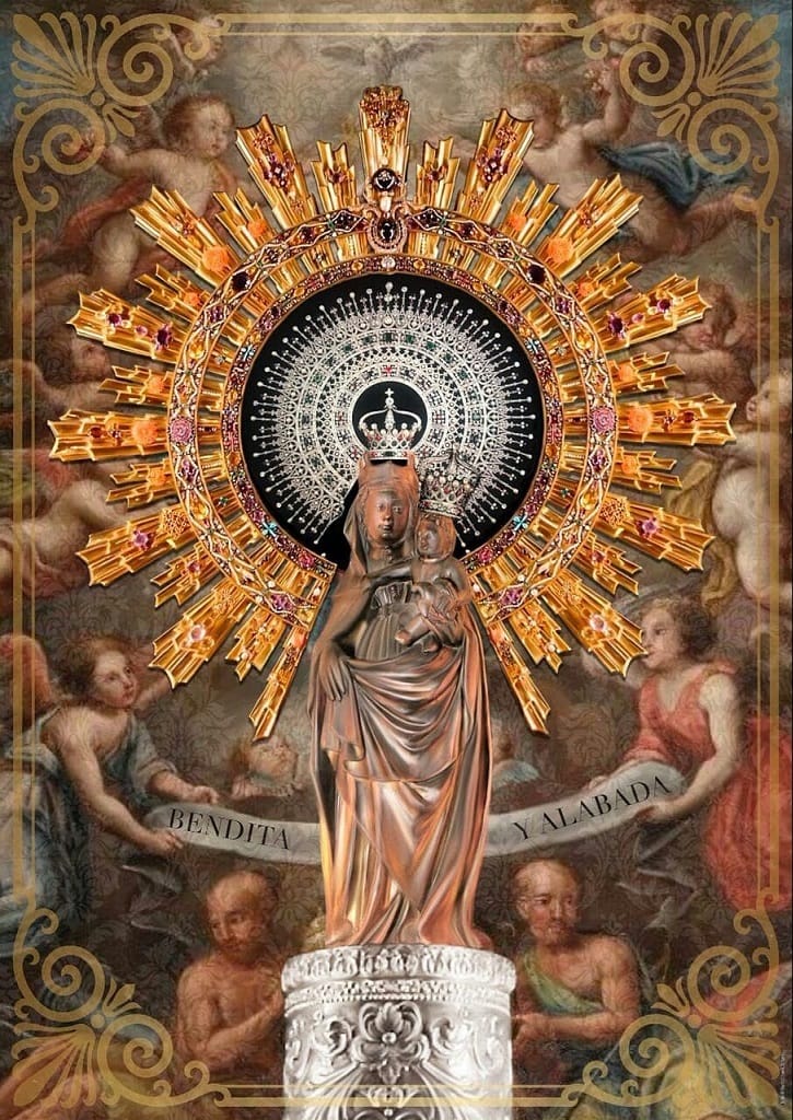 Balconera de la virgen del pilar con un fondo de lienzo