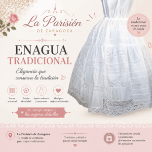 Enagua para traje regional con puntillas y faltriquera.