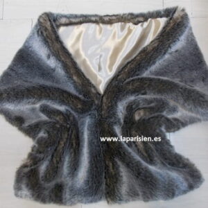 Estola estrecha de Imitación pelo corto gris y maquillaje, 150x30cm, con cierre.