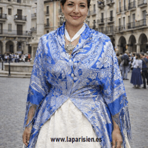 Conjunto Traje Regional Aragonés con Falda y Mantón Adamascado Azul