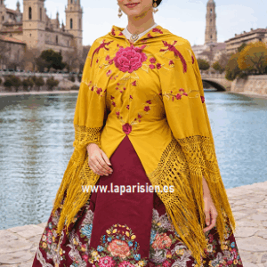 CONJUNTO FALDA Y MANTON GRANATES Y MOSTAZA