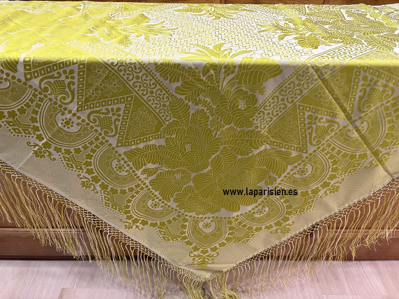 Mantón Adamascado Cuadrado 140 x 140 cm con Fleco Hecho a Mano – Tradicional y Decorativo - Imagen 2